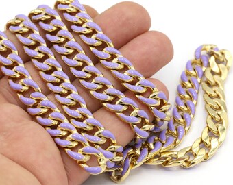 Cadenas de eslabones chapadas en oro brillante de 24 quilates de 10 x 13 mm, cadenas soldadas con esmalte, cadenas de eslabones chapadas en oro, cadena para tejer, cadenas para collares - CHN500