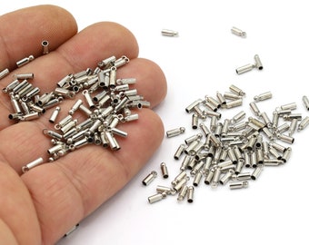 2 x 6 mm binnenste rhodiumvergulde kraalkapjes van 1,3 mm, koorduiteinde, koorduiteinde, massieve eindkap, eindkap, gerhodineerde eindkap, massieve kap - RDM272