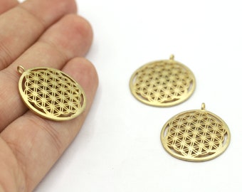 25x27mm Raw Brass Flower Of Life, Yoga Charms, Yoga Necklace, Flower Of Life Pendants, Flower Pendants, Flower Charms, Yoga - RAW648