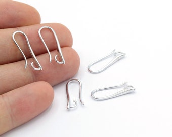 Rhodium Plated Earring Hooks , Fish Hooks, Ear Wires , Silver Plated Earrings, Earrings Findings ,8X20mm - RDM335