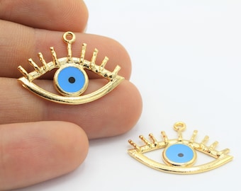 20 x 27 mm 24 k glänzend vergoldet, Auge Anhänger, Auge, Auge Halskette Rohling, Emaille Auge Anhänger - GLD-1014
