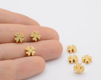 8mm 24 k Shiny Gold Plated Clover Beads , Spacer Beads  - GLD-1026