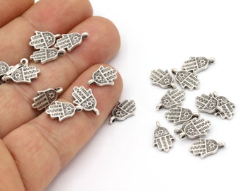 7x13mm Antique Silver Plated Hamsa Charms, Hamsa Pendants, Antique Silver Charms, Hand Charms, Hand Pendants, Hamsa Charms  - TS314