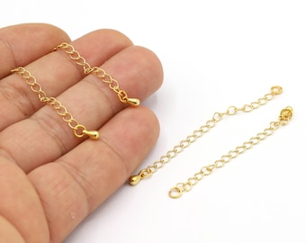 2,5” 24 K Shiny Gold Plated Extender Chains, Extension Chains, Extender Chain With Drop, Extender Drop, Necklace Apparatus  - GLD2096-1