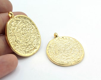 29x38mm 24 k Shiny Gold Plated Greek Coins , Medallion Pendants - GLD402