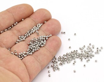 2mm ロジウムメッキ 真鍮スペーサービーズ、ボールビーズ、ネックレス・ブレスレット用金具 - RDM114