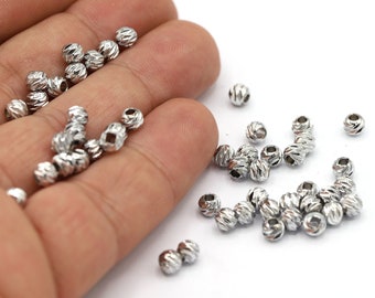 4mm Rhodium Plated Laser Cut Beads, Ball Beads, Ball, Rhodium Plated Beads, Dorica Beads, Rhodium Plated Dorica, Rhodium Ball - RDM898