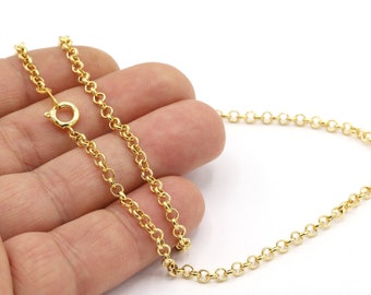 3 mm 24 k Shiny Gold Plated Finished Chain, Finished Necklace, Gold Plated Ready-Made Necklace, Gold Plated Soldered Chain - GLD1787