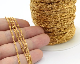 Cadenas de eslabones chapadas en oro brillante de 24 quilates de 1,5 x 2 mm, cadenas soldadas, cadenas de cable - CHN96