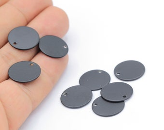 Black Plated Round Disc, Black color Stamping Blank , Coins , Black Disc 4 pcs 14 mm -TS824