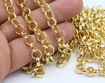 8mm 24 k Shiny Gold Plated Rolo Chains , Round Linked Chains , Ring Linked Chains - CHN290