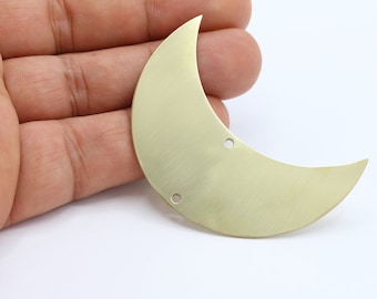 24 x 60 mm 真鍮製ムーンチャーム、ムーンペンダント、三日月チャーム、半円ペンダント、コネクター、真鍮製金具 - RAW322