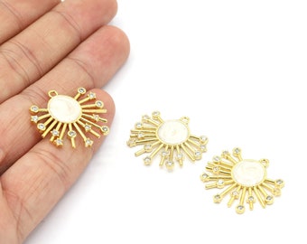 25x27mm 24 k Shiny Gold Plated  Flower Charms, Cz Flower Charms, Gold Plated Cz Flower Pendant, Flower Findings, Cz Flower, - GLD1455