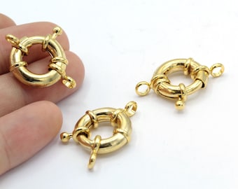 Fermoir à ressort plaqué or brillant 24 carats de 19 mm, fermoir rond, accessoires de collier - GLD772