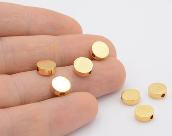 8 mm 24 k  Shiny Gold Plated Spacer Beads , Round Beads , Gold Tube Beads , Flat Round Beads , Stamping Tag - GLD1018