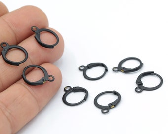 Zwart vergulde hefboombeslag, effen hefboomeffect, zwart vergulde oorbel, zwarte oorbel, 6 stuks, 12 x 14 mm-TS794