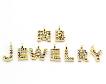 5x11mm 24 k Shiny Gold Plated Cz Letters ,Mix color Cubic Zirconia Letter - GLD1268