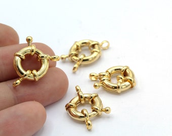 15mm Shiny 24 k Gold Plated Spring Clasp , Round Clasp , Necklace Findings - GLD770