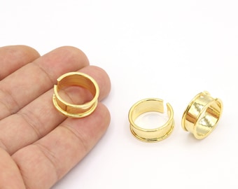 Inner Size 18mm 24 K Shiny Gold Plated Ring Settings , Adjustable Rings , Hammared Rings , Handmade Rings (Wide Size:8mm) -GLD1887