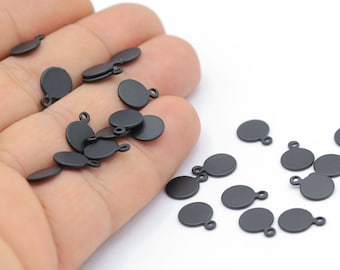 Black Plated Round Disc, Black color Stamping Blank , Coins , Black Disc 4 pcs 8x11 mm -TS822