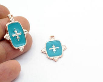 19x30mm Rose gold  Plated  Cross  Pendants , turquoise  Enamel Pendants - RSG-872