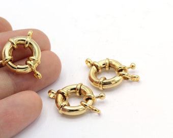 Fermoir à ressort 17 mm en plaqué or brillant 24 carats, fermoir rond, accessoires de collier - GLD771