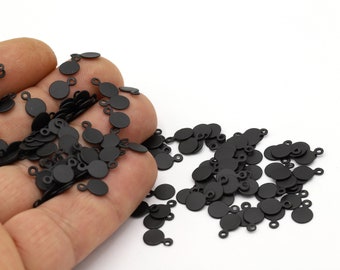6x9mm Black Plated Round Disc Charms, Round Disc, Black Plated Disc. Coins, Coin Pendant, Disc Pendant, Black Plated Charms - TS830