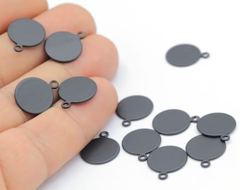 Black Plated Round Disc, Black color Stamping Blank , Coins , Black Disc 4 pcs 13x16 mm -TS825