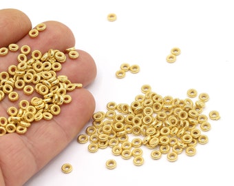 Perles d'espacement de 4,5 mm en plaqué or brillant 24 carats, boule d'espacement en plaqué or, perles d'espacement, perles en plaqué or, embouts d'espacement, espaceur - GLD2081