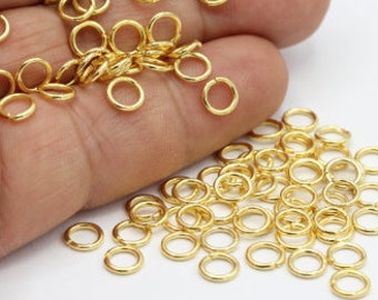 17 Ga 7mm 24 k Shiny Gold Plated Jump Rings , Connectors - GLD17