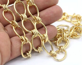 14x19mm 24 k Shiny Gold Plated Large Oval Rolo Linked Chains - CHN127