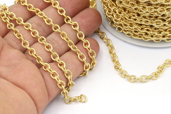 5x6.5 mm 24 K 光沢ゴールドメッキ ロロチェーン、ラウンドリンク 