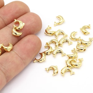 10mm 24 K Shiny Gold Plated Dolphin Charms, Gold Spacer Dolphin Necklace Findings, Gold Plated Bracelet Dolphin,Spacer Fish, Spacer - GLD633