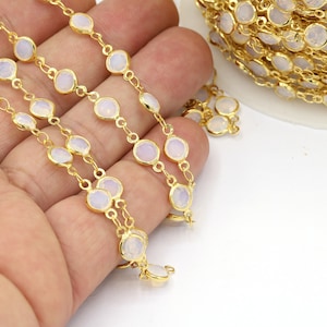 7mm 24 K Shiny Gold Plated Linked Crystal Chains, Foot Chains, Rosary Chain, Channel Set Chains, Necklace Findings, Bracelet - CHN538