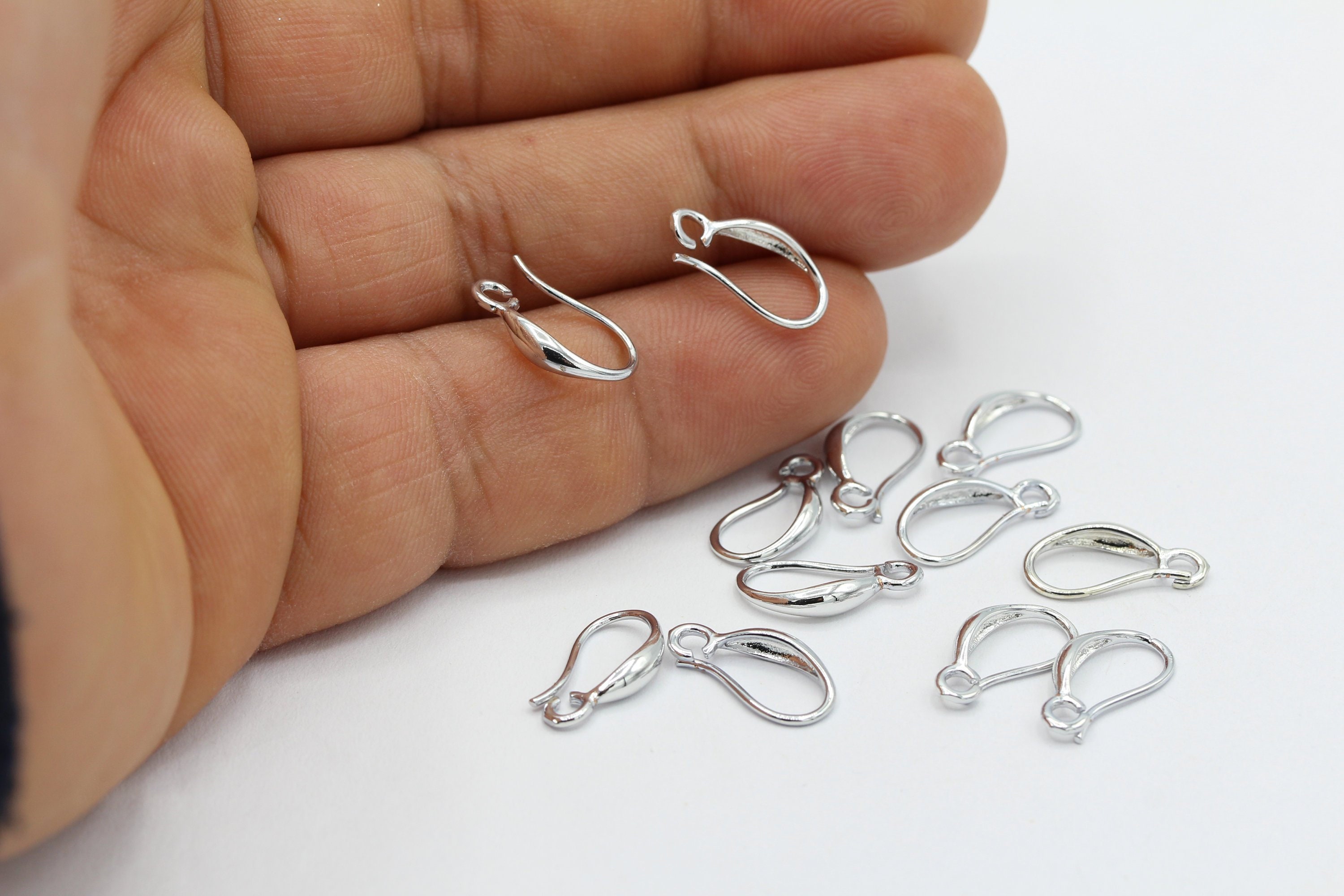 10-100pcs Silver Earring Hooks, 18K Rhodium Plated Brass Earwires