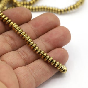 6mm Gold Color Flat Round Hematite Beads, Hematite Beads, Necklace Findings, Rondelle Beads, 1 Strand - Approximately 140 Beads - BK116