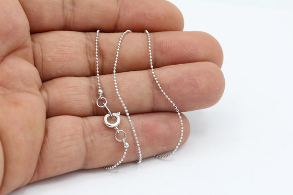 0,8mm Rhodium Plated Finished Chain, Finished Necklace, Rhodium Plated Ready-Made Necklace, Rhodium Plated Ball Chain - RDM437