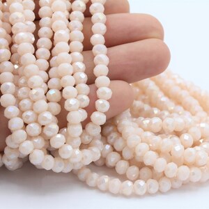 6mm  Crystal Beads , 1 Strand (95 pcs) , Rondelle Crystal Bead,  Faceted Full Strand Crystal Glass Bead , Beige  color , TS-736