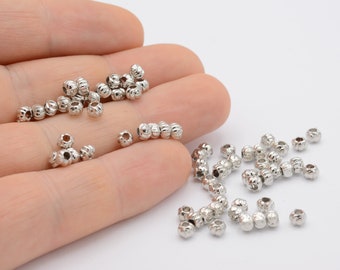 3mm Rhodium  Plated Round Beads , Spacer Beads , Necklace And Bracelet Findings - RDM-552