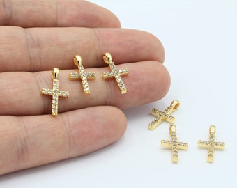 9x18mm 24 k Shiny Gold Plated , Cross Charms, Micro Pave Cross Pendant, zircon cross charms ,Cubic zirconia cross , GLD-950