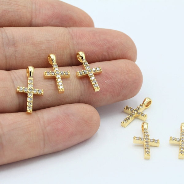 9x18mm 24 k Shiny Gold Plated , Cross Charms, Micro Pave Cross Pendant, zircon cross charms ,Cubic zirconia cross , GLD-950