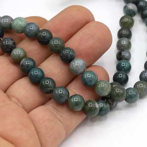 Cuentas de ágata musgosa de ojo de 8 mm, grado AAA, auténticas, pulseras, cuentas naturales, piedras preciosas redondas, ágata musgosa - BK80