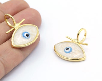 Eye Charms, Evil Eye Pendant, eye necklace, enamel eye, eye bracelet,  24k Shiny Gold Plated , 27,5x30mm - GLD1546