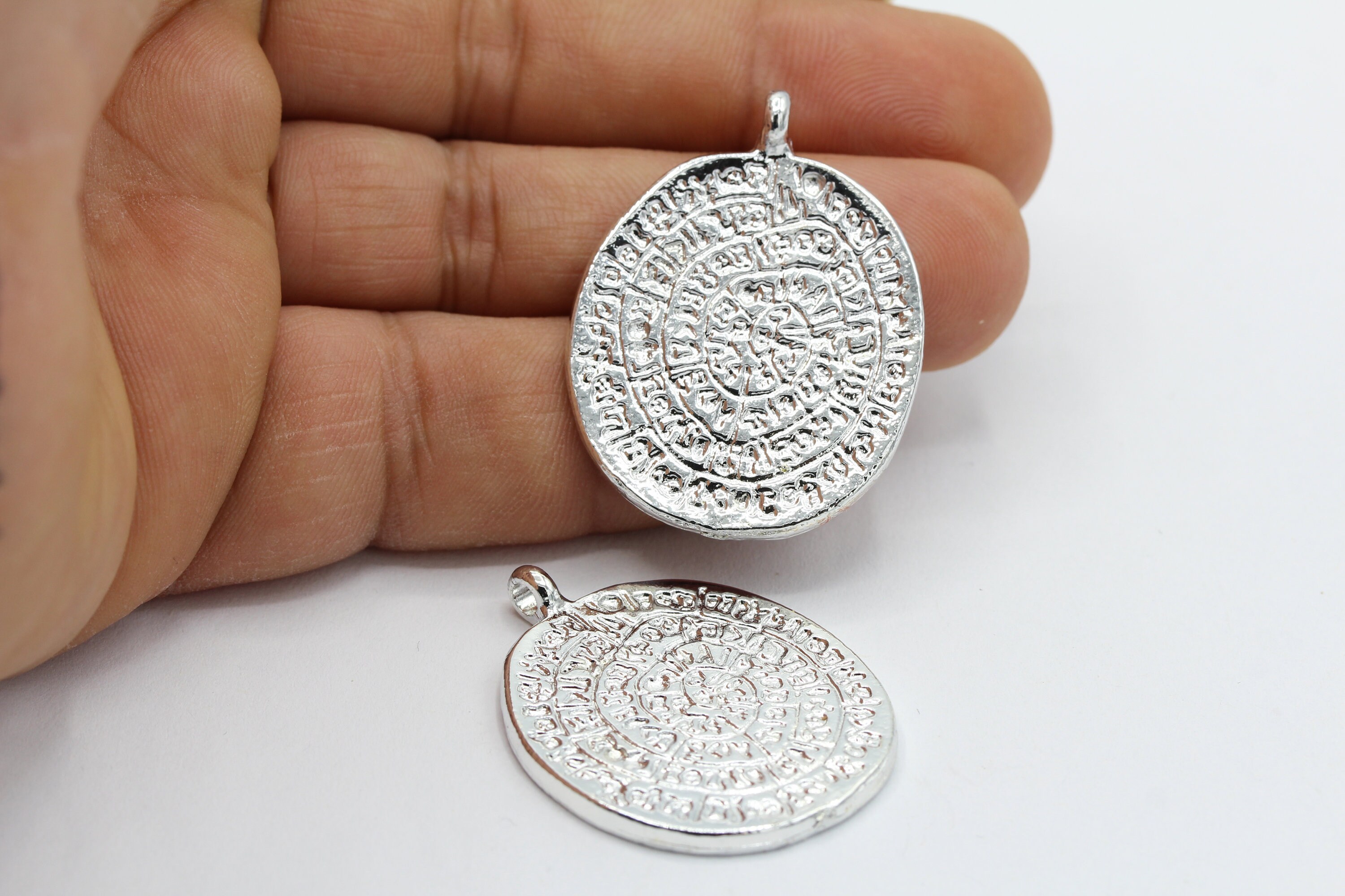 Aegean Eye Coin Sterling Silver Pendant plated in Rhodium main image 1