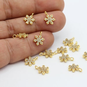 8x12mm 24 k shiny Gold Plated CZ Micro Pave Flower  Pendant , CZ Pave Flower Charms , Cubic Zirconia Flower Charms - GLD-930