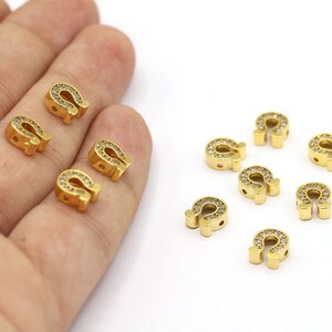 7x8mm 24 K Shiny Gold Plated CZ Micro Pave Horseshoe Beads, CZ Pave Horse Charms, Cubic Zirconia Horse Bracelet Charms, Horse Beads - CZ228