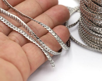 Cadena rectangular de acero de 4 mm, cadenas a granel, cadenas de acero hechas a mano, componentes para collares, pulseras, cadenas de acero inoxidable - CHN598