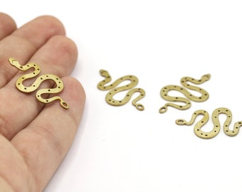 17x31,5mm Raw Brass Snake Charm, Snake Pendant, Snake Earring Charm, Moon Phases on Snake Charm, Laser Cut Jewelry Making Supplies - RAW656