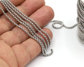 Cadena rectangular de acero de 2 mm, cadenas a granel, cadenas de acero hechas a mano, componentes para collares, pulseras, cadenas finas, cadenas de acero inoxidable - CHN594