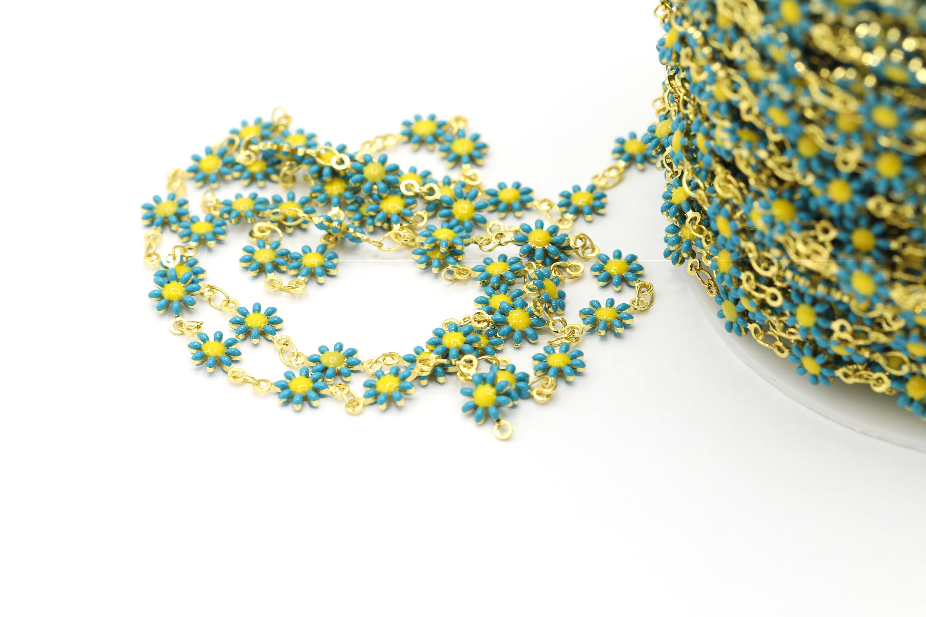 7.3mm 24 K Shiny Gold Plated Flower Chains, Foot Chains, Rosary Chain ...